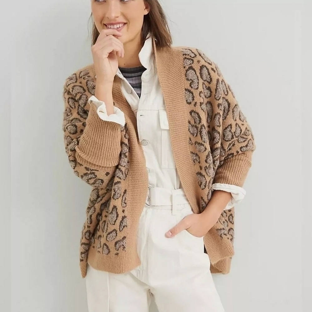 Anthropologie Akemi + Kin Hadley Cropped Knit Kimono Sweater Animal Print Os